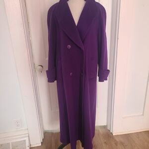 Vintage Alorna By Forstmann Wine Plum 100% Wool Long Trench Union Coat XL